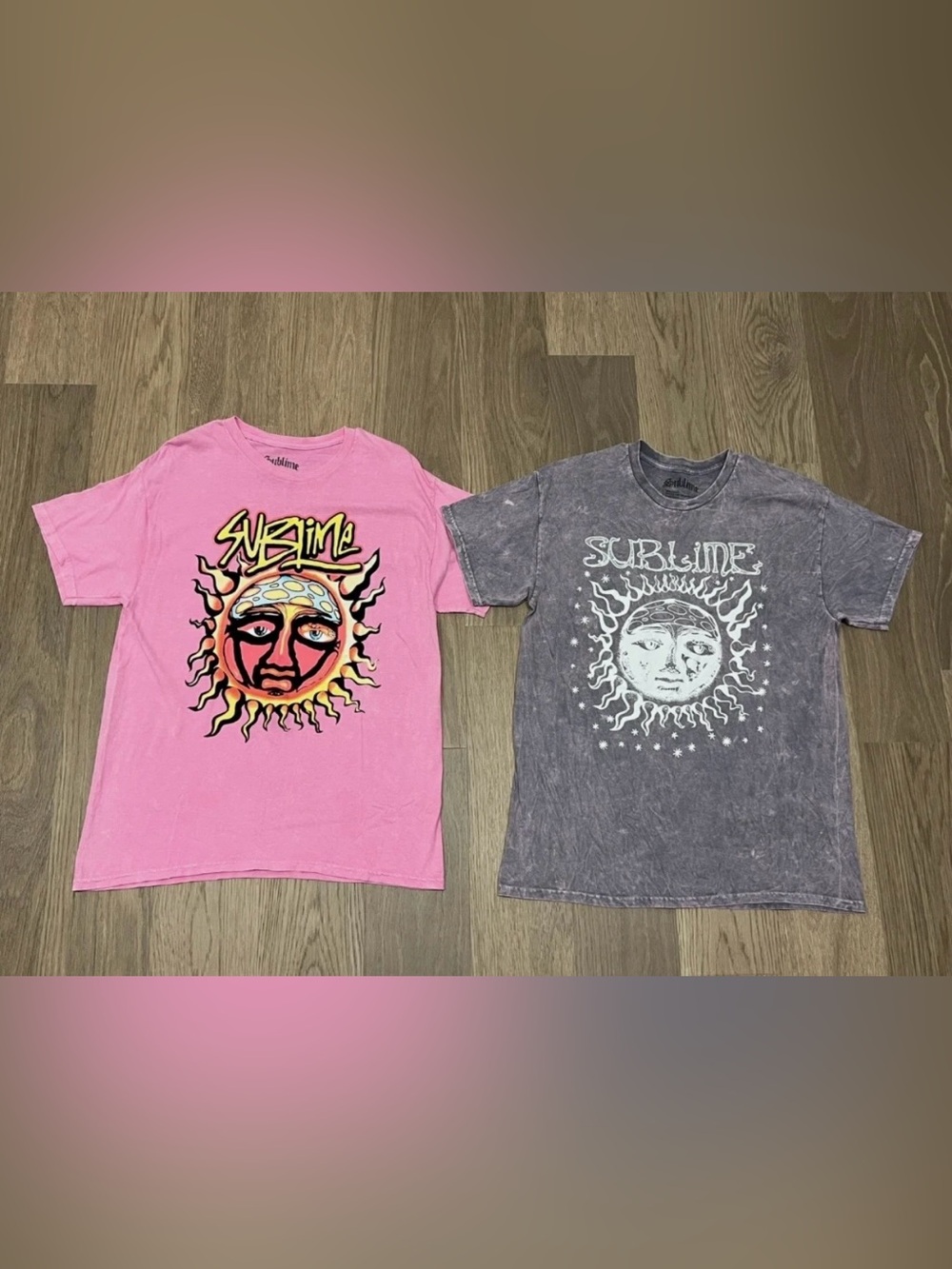 L XL Mens SUBLIME Pink Purple Acid Wash Sun Tee Shirt Top Lot 2 Band Grunge